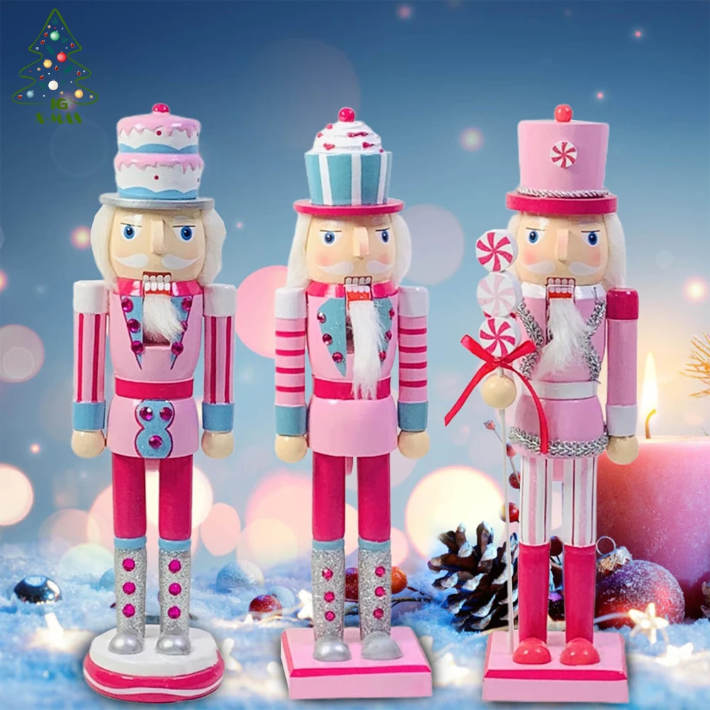 

KG Xmas In Stock Noel Navidad cascanueces 13.8 Inch Cake Ice Cream Style Nutcracker Pink Christmas Nutcracker Puppet For Kids