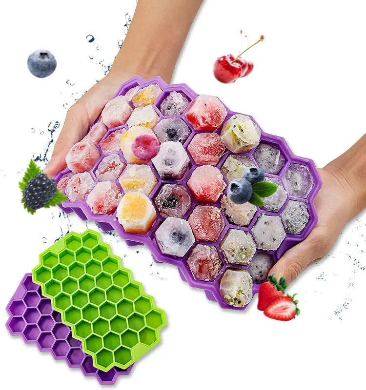 

New design honeycomb type silicone ice tray with lid 37 ice mold silicone ice mold, Customized color