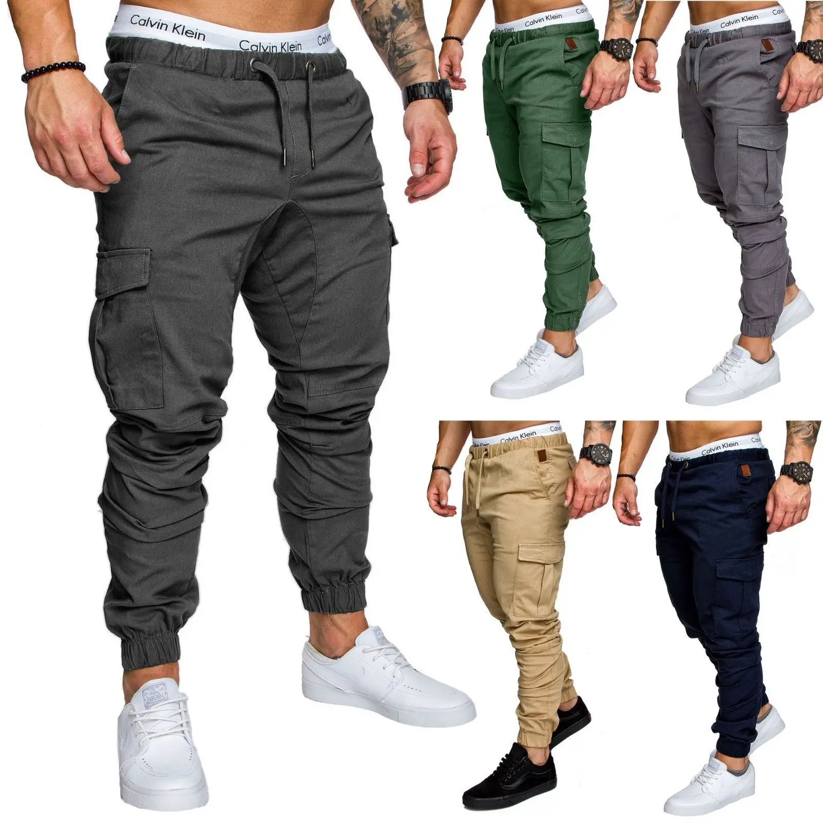 

2021 Solid color cotton men's casual trousers Overalls Multi Pocket pants woven sportswear casual pants Leggings men's pants