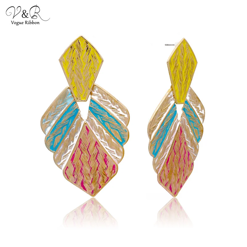 

V&R Gold Plated Geometric Hammered Textured Metal Chunky Statement Drop Earring For Women, Picture