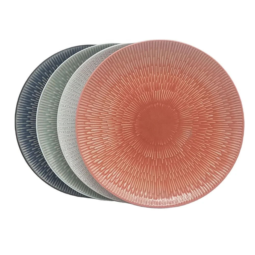 
hot sale wholesale household cheap 11 inch embossed ceramic decor plate raindrop pattern plate 