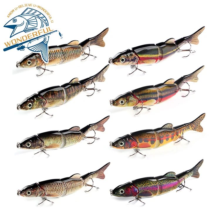 

Hot Selling 39g  Plastic Bionic5 Sections 3D Eyes Hard Bait Swimbait Wobblers Sinking Multi Jointed Lure, 5 colors