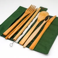 

Bamboo Utensils Cutlery Set Reusable Cutlery Travel Set Portable Utensils with Bag With Bamboo Spoon Fork Knife Brush Chopsticks
