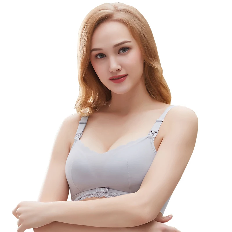 
Whosale free cut bowknot lace maternity bra push up prevent sagging wireless front open nursing bra underwear 