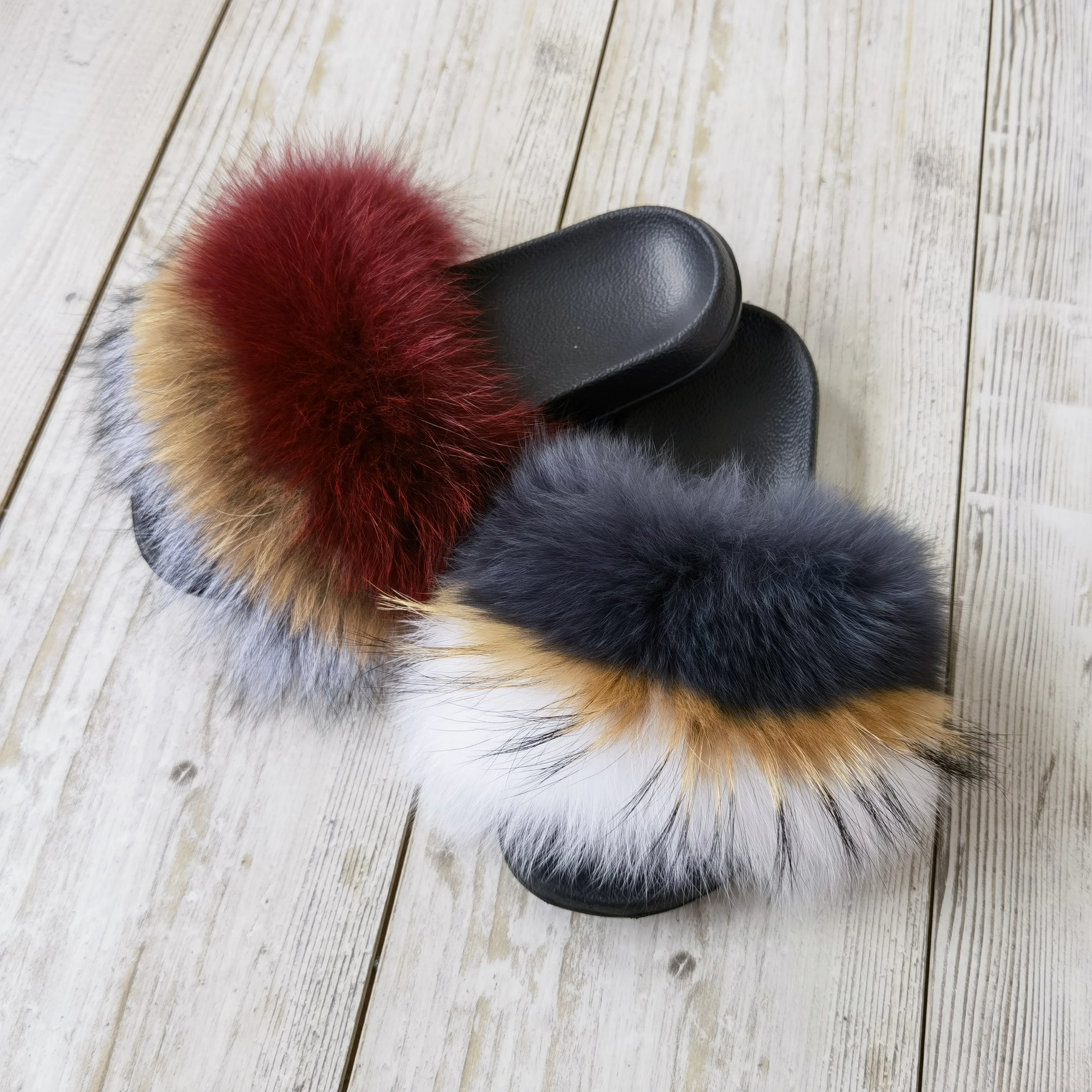 

Manufacturer Christmas Wholesale Lady Fashion Trend Designer EVA Flat Rubber Women's Fluffy Fox Faux Fur Sandals for Women, Customized color