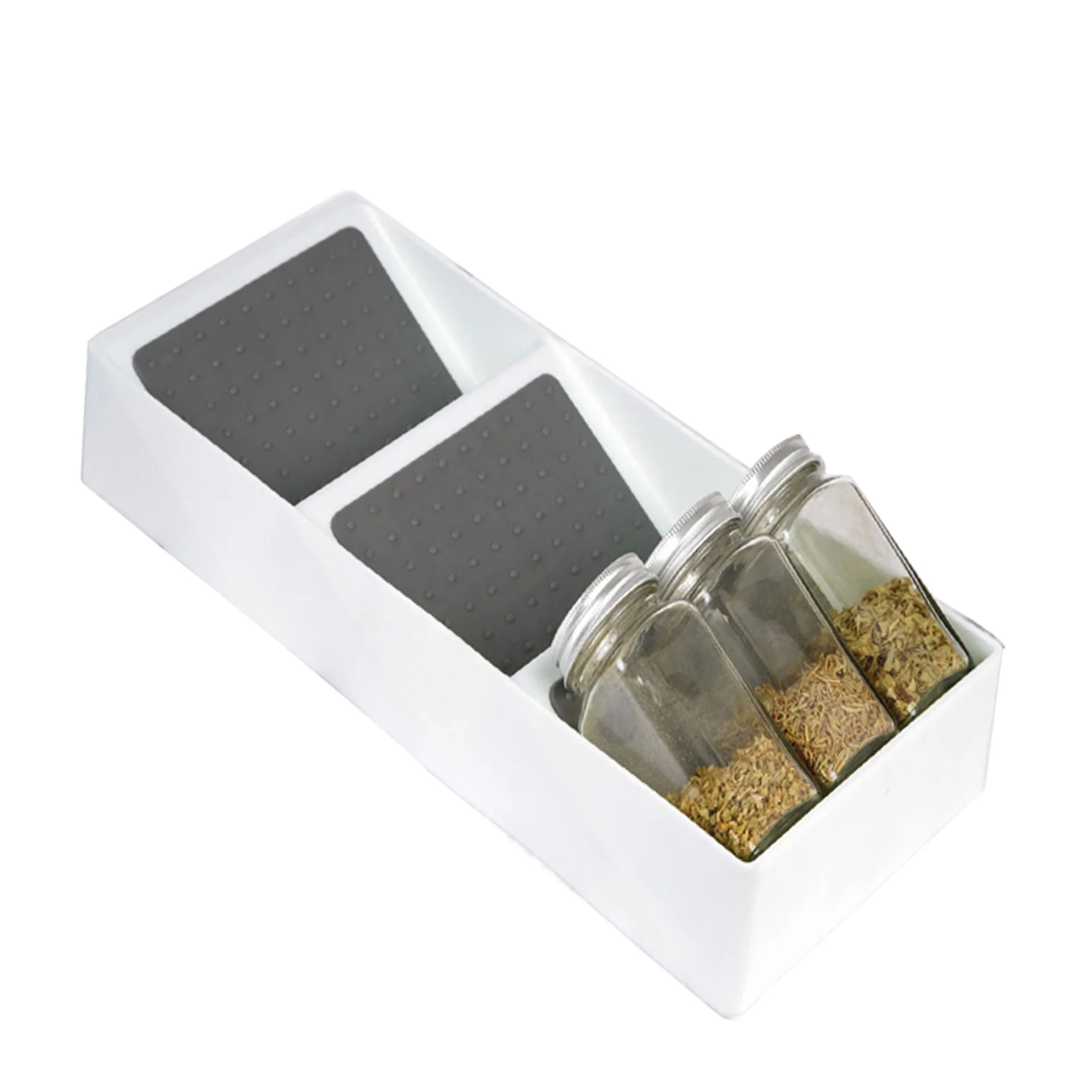 

Kitchen cabinet drawer organizer 3 slanted tiers spice rack, White