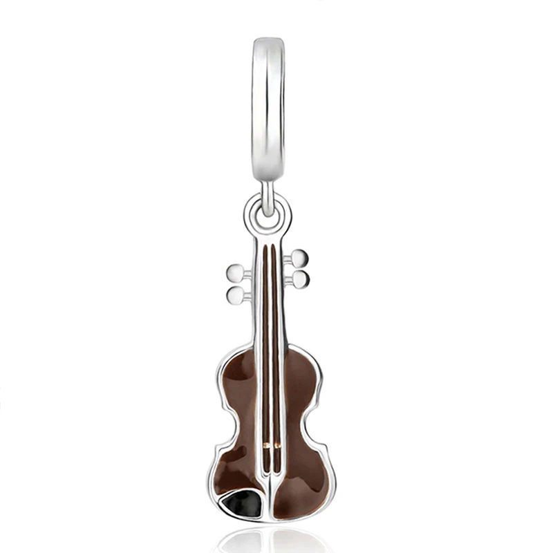 

RINNTIN CB66 925 Sterling Silver Violin Shape Enamel Charms Beads fit Original Bracelet Bangle Jewelry Making Accessories
