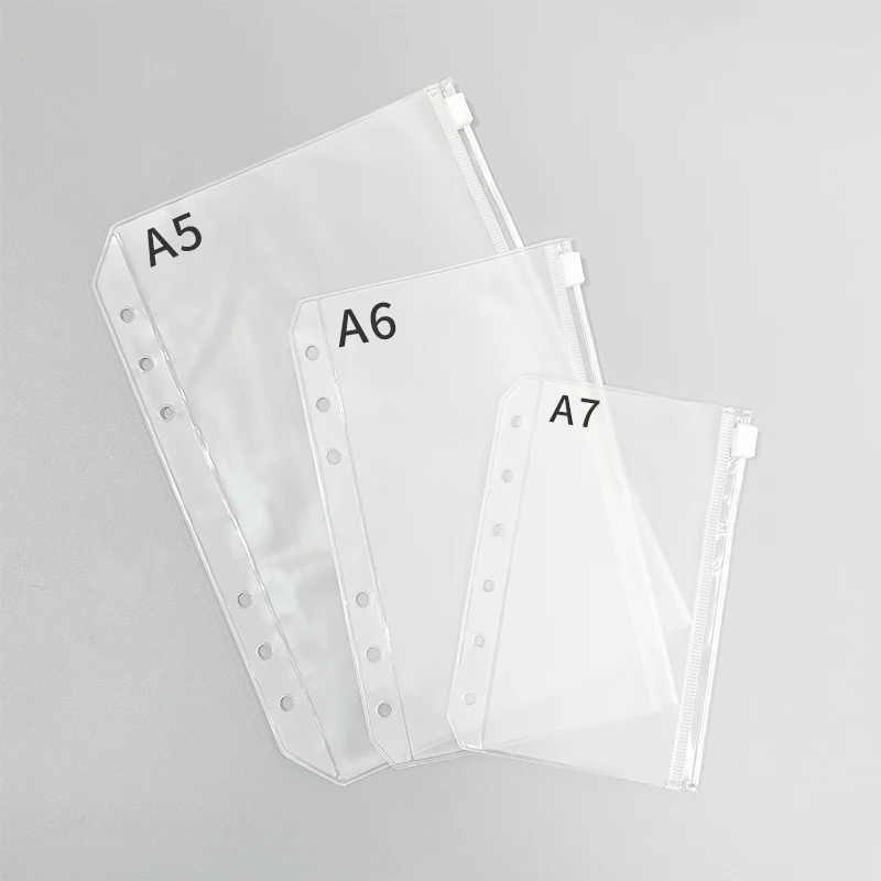 

Promotional Loos-Leaf A5 A6 A7 PVC Storage Bag Business Card Holder Money Organizer Waterproof Cash Envelopes with Zipper