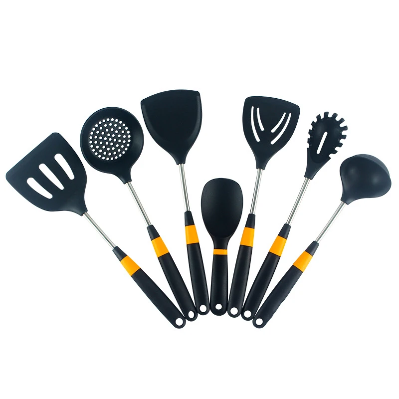 

E162 Silicone Kitchen Cooking Utensil Set Stainless Steel Handle Cookware Spatula Set Non-Slip Home Kitchen Cooking Tools, Original