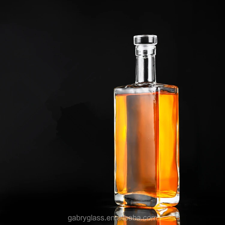 
Wholesale Logo Printing Clear 500ml 750ml Spirit Bottle Square 