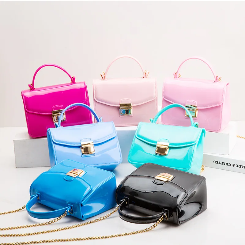 

Mini Flap Bag PVC Satchel Bag Candy Color Small Jelly Women Hand Bags, Green/black/pink/hot pink/blue, or customized