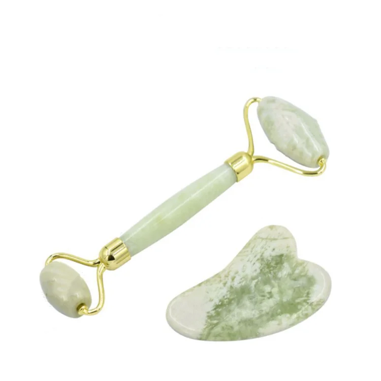 

Best price natural Xiuyan jade roller guasha Multi-Functional guasha slimming facial massager anti aging jade roller gua sha set, Green