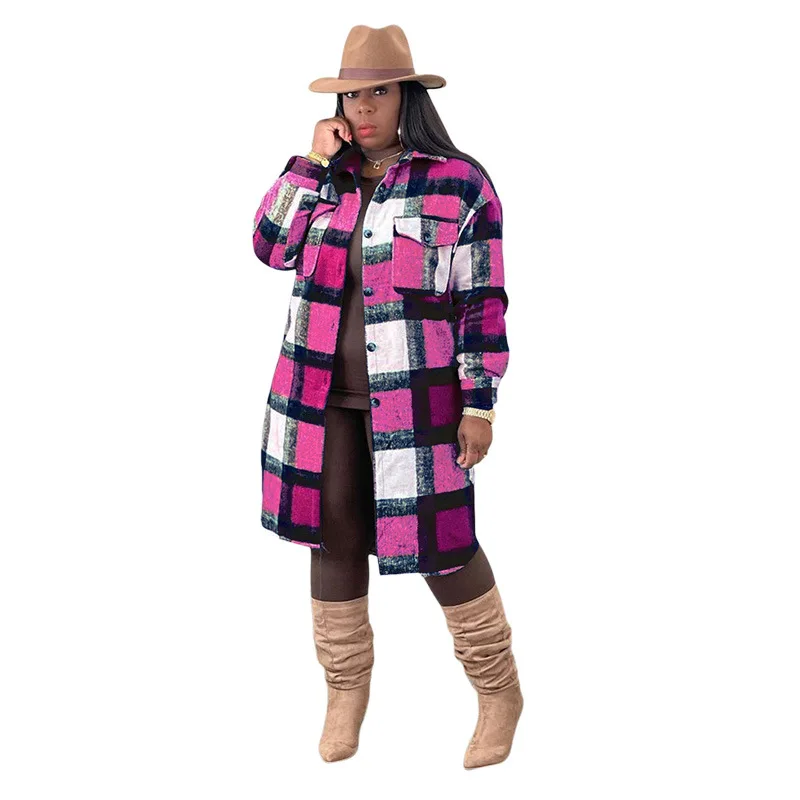 

New Product Autumn Hot Style Multicolor Jacket Outerwear Cute Shirt Plaid Woolen Jacket High Quality Woolen Coat