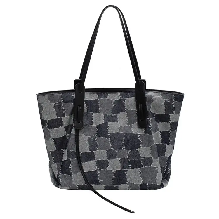 

2021 Trendy Handbag Large Capycity Canvas Shoulder Bag Bolso De Mano Hombro Mujer Hot Sell Grid Pattern Oversized Tote Bag