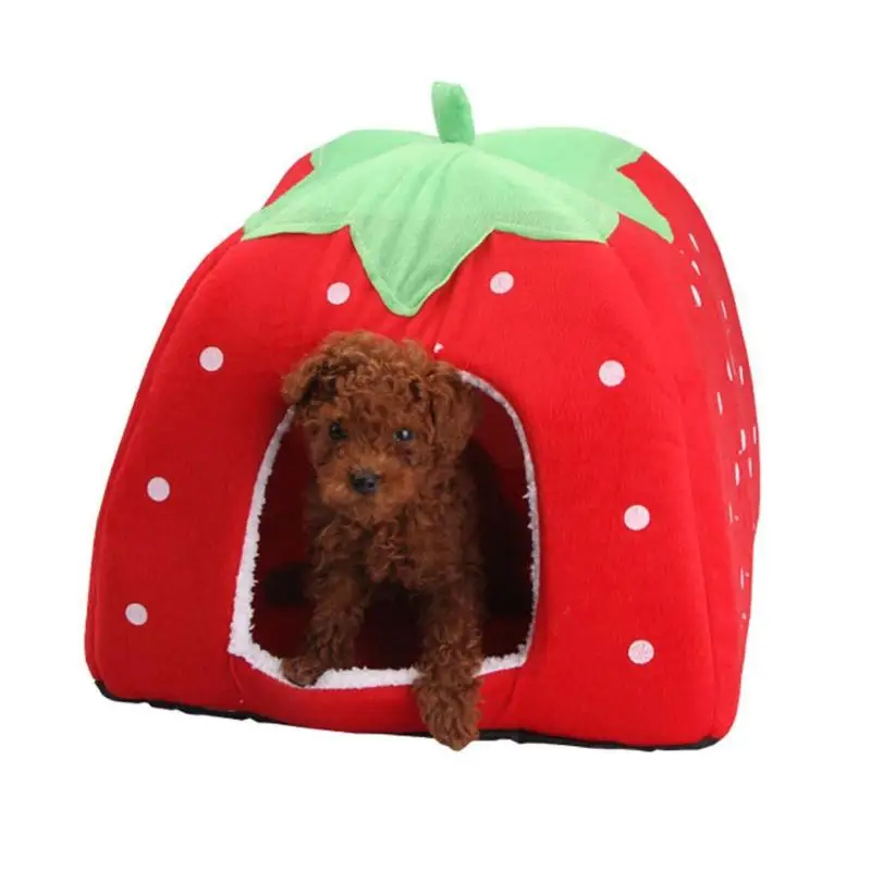 

Soft Strawberry Dog Cat House Kennel Foldable Doggy Winter Warm Cushion Basket Animal Tent Bed Dogs Pet Products