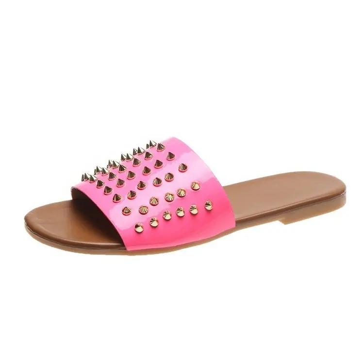 

Curlyfur Fashion 2021 Summer Women Ladies Sandals Rivet Cut Out Flat Form Sandals Outdoor Holiday Slides, 4 colors