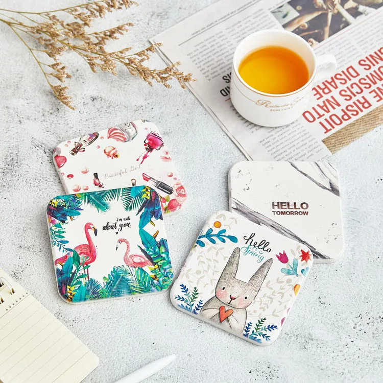 

Creative diatomite household products oem coffee cup coaster, White and pattern printing or customized