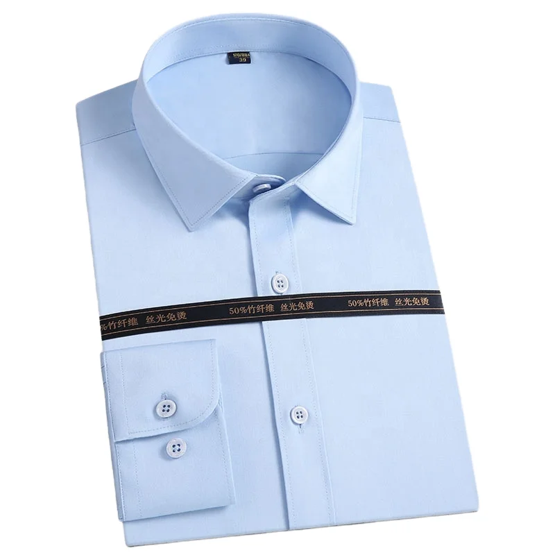 2025 New Men's Professional Solid White Dress Shirt Elastic Long Sleeve Non-Ironing for Formal Business & Interviews