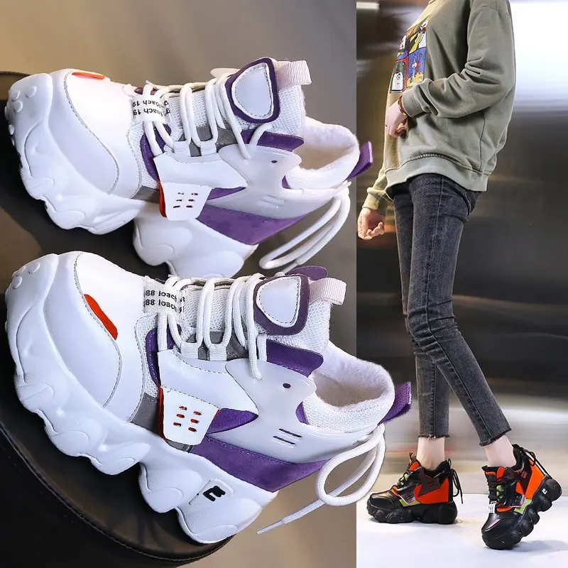 

Thick bottom chunky sneakers women white black Wedge women's shoes platform shoes woman casual winter wedges footwear