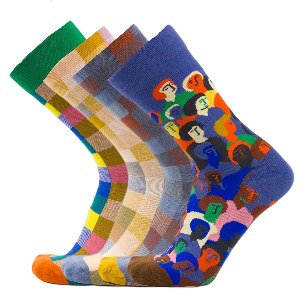 

Custom Fancy Grid Pattern Man Novelty Cotton Women Fashion Socks