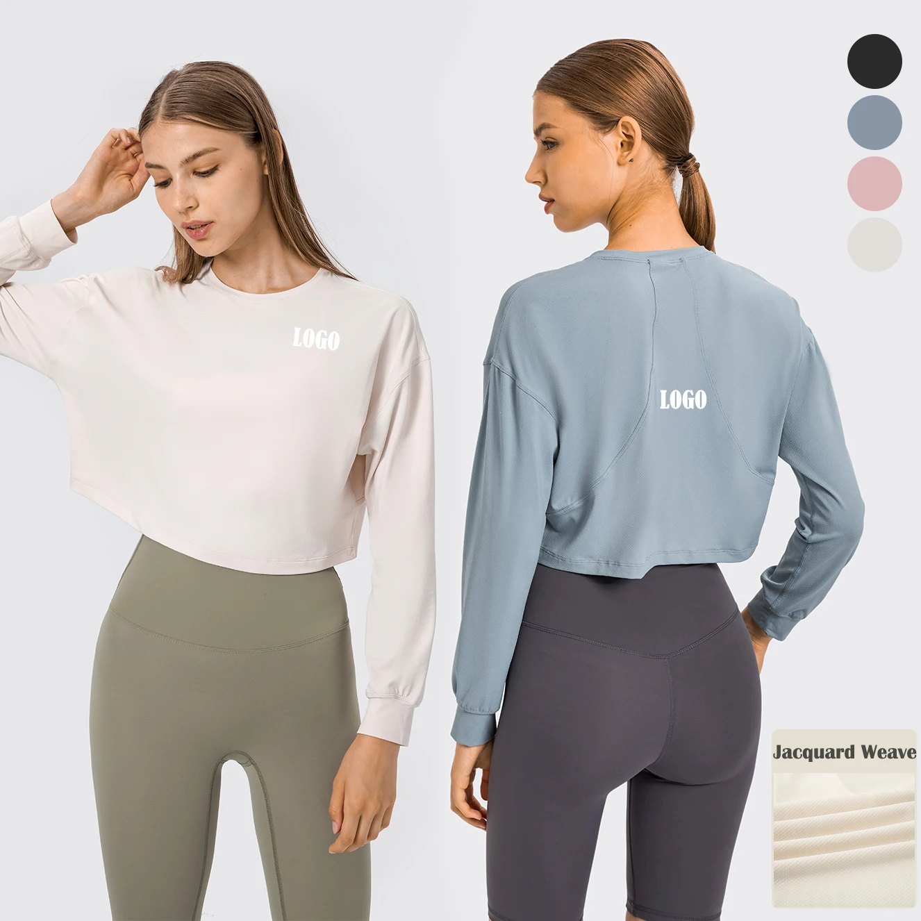 

Custom Logo Sports Yoga Loose Quick Dry Long Sleeve Crop Top Women T shirt