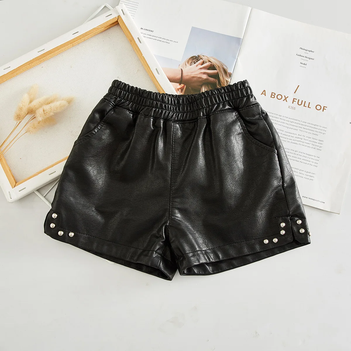 

2020 Summer Sweet Girl Cute Pu Leather Shorts Solid for 3-7t, Blue