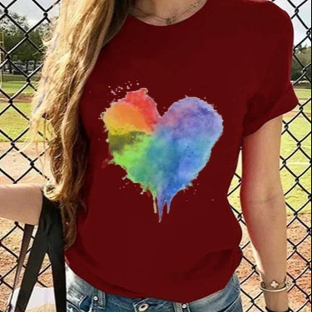 

Wholesale 2021 Summer New Fashion Love Printed Women's T-shirt, Picture color