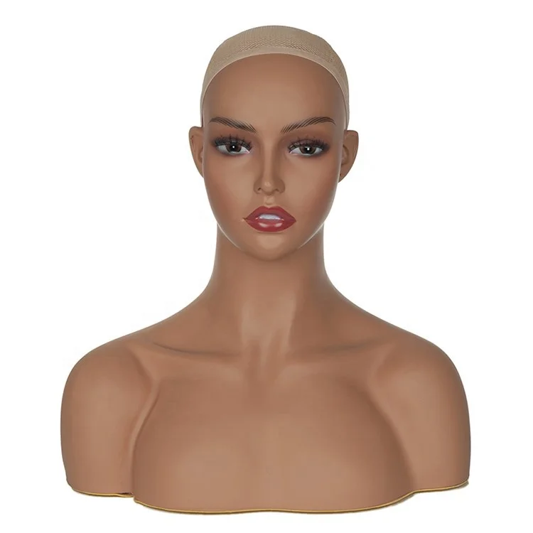 

PFH-8 Hot Sale Plastic Female Head Manequin Make Up Realistic Smiling Mannequin Heads, Skintone (brown)