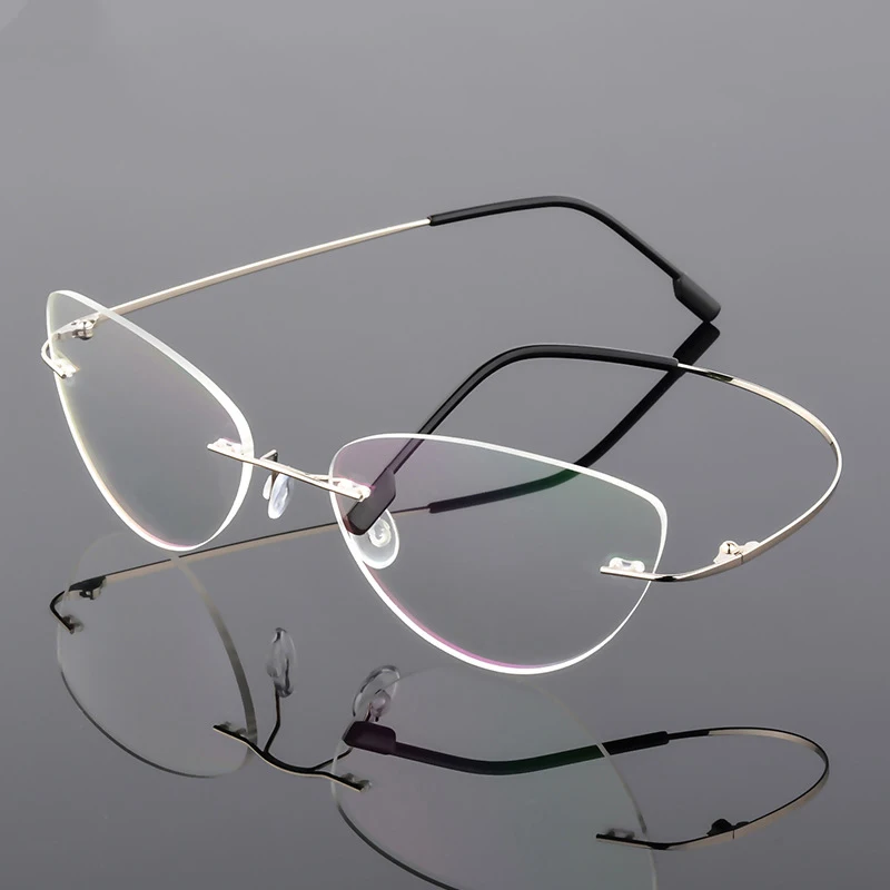 

stock Rimless fashion eye glasses optical frame Cheap New cateye titanium glasses for women, Purple, black, red, gold, gunmetal
