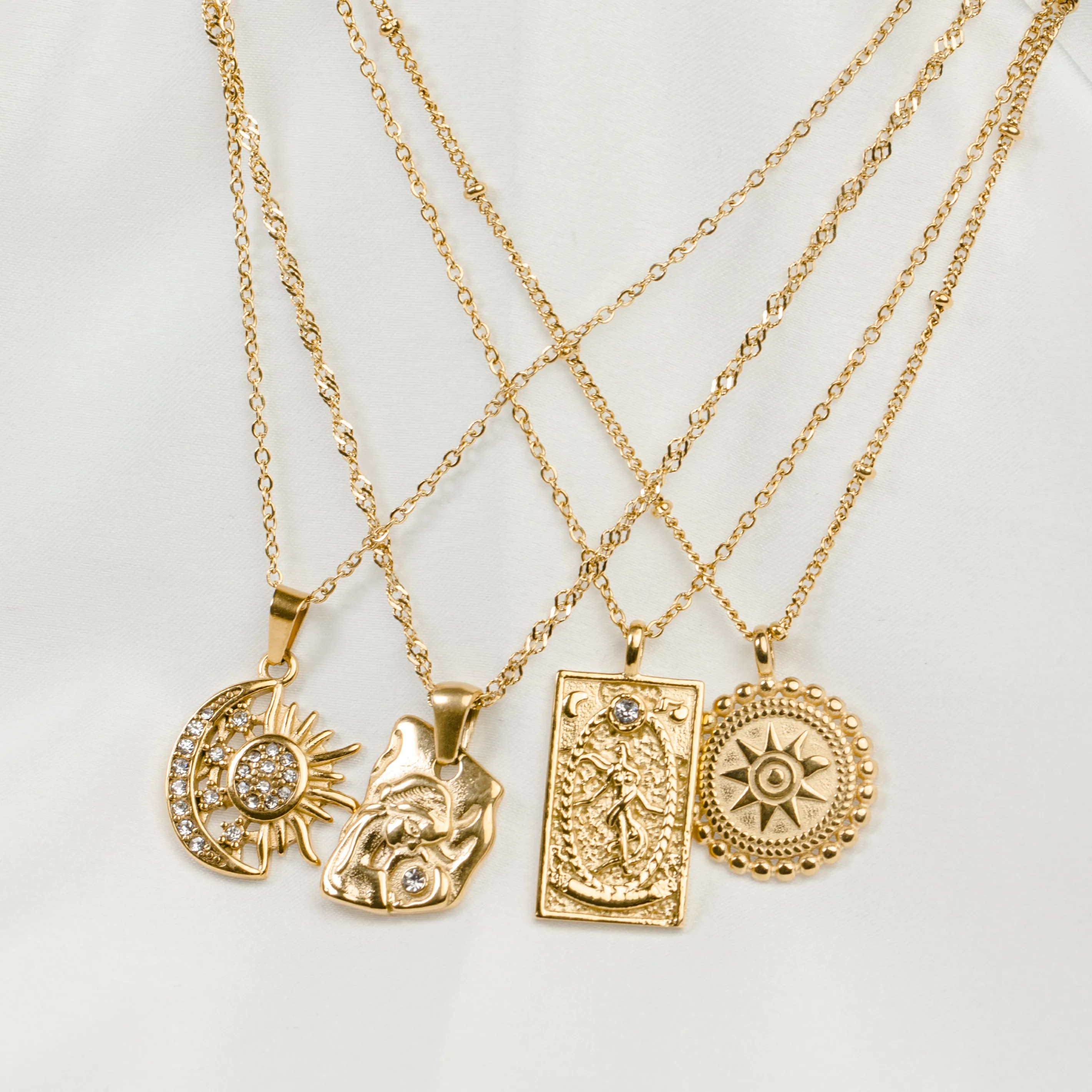 

Exaggerated Zircon Sun Moon Necklace Gold Plated Pendant Necklace Stainless Steel Fine Jewelry, Colorful