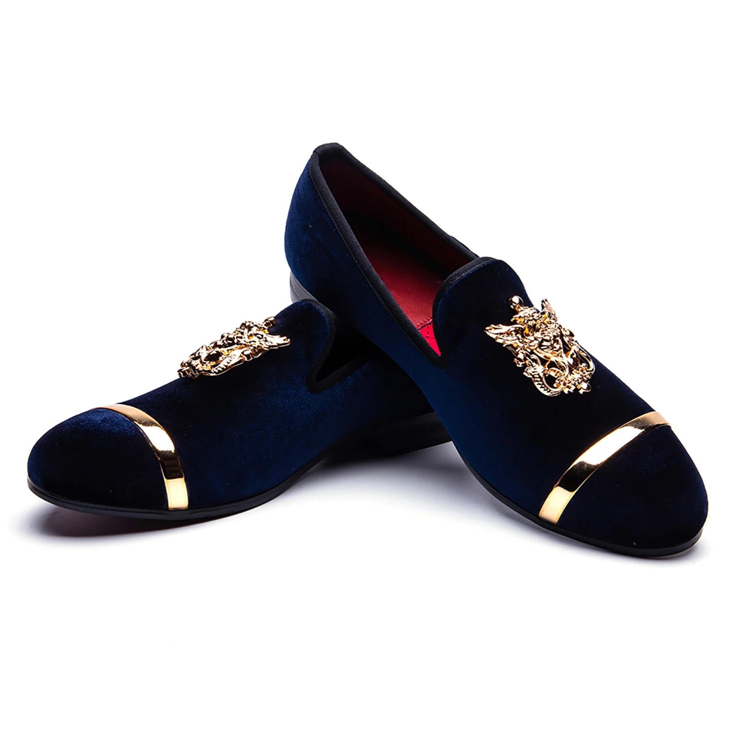 

Velvet Men With Peach Angel Metal Buckle Male Loafers Luxury Dress Shoes