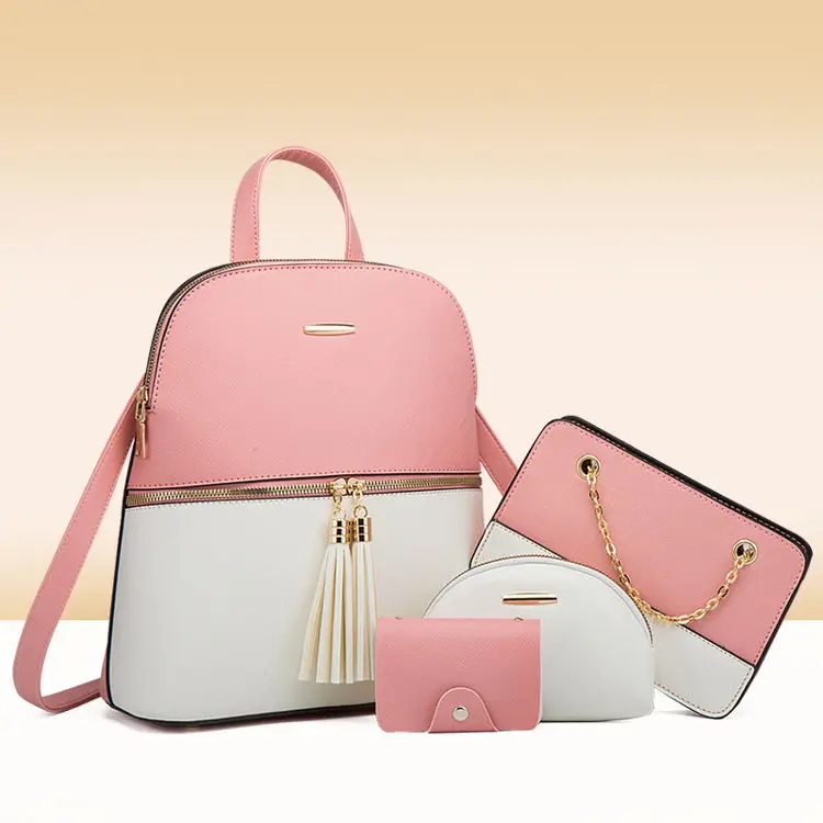 

4 Piece 2021 New Style Hot Sale Popular Lady Bag Pink School Bag Shoulder Bag Sac A Main Wallets Top Handle Satchel Purse Set