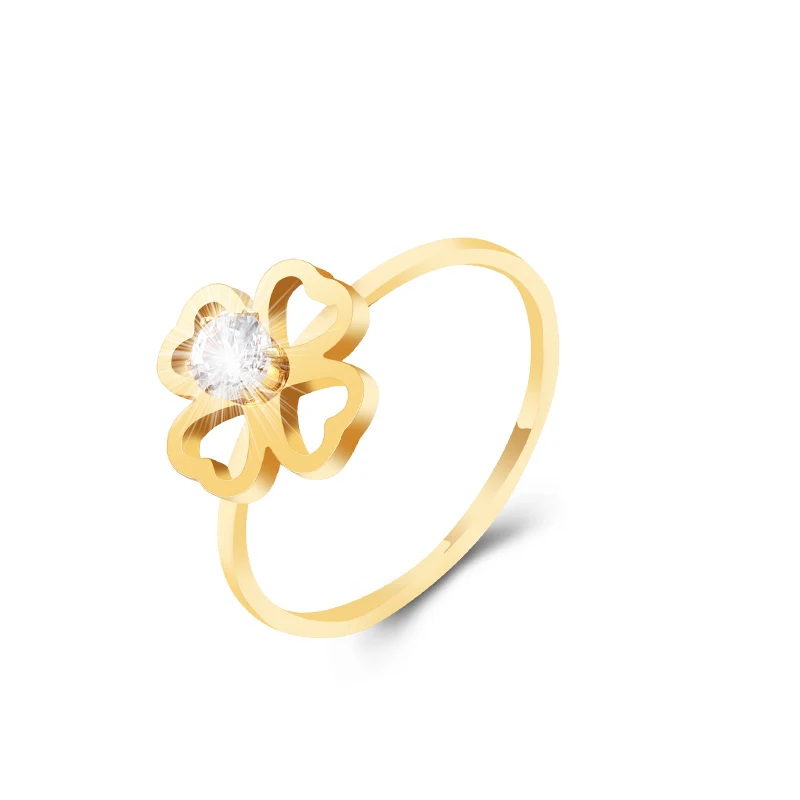 

Special Design Double Rings Four Leave Clover 18k Gold Plated Cubic Zirconia Ring For Jewelry