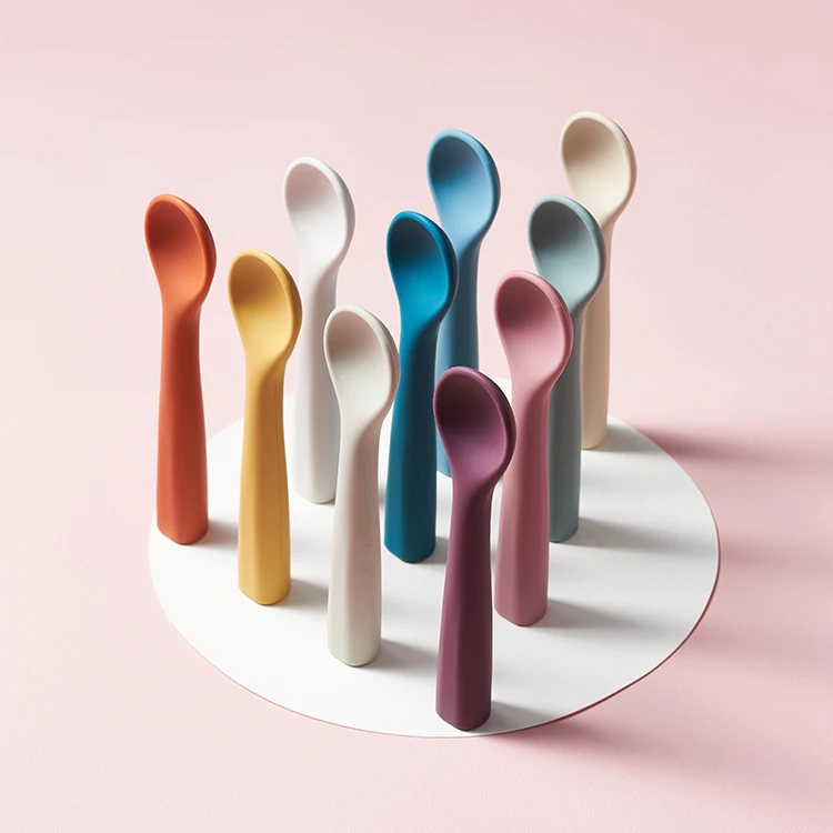 

Fashionable boys and girls silicone spoon feeding baby tool toddler fatware candy color tableware baby training spoon, Natural