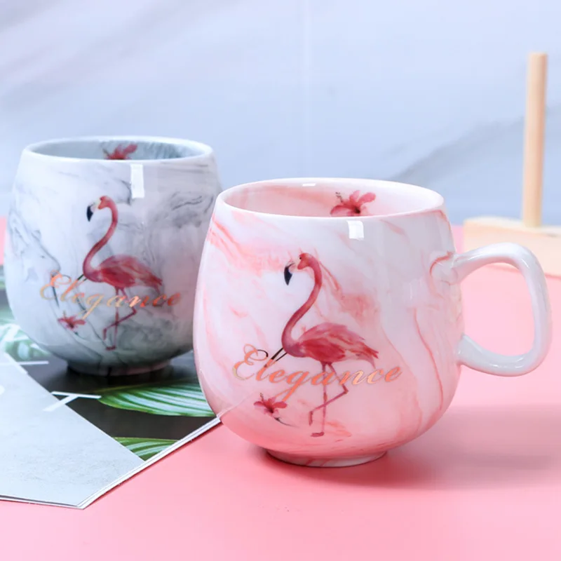 

320ml Creative Marbled Cute Cartoon Flamingo Unicorn Letter Ceramic Mug Coffee Pink Grey Mini Milk Mug Custom Wedding Gift Cup