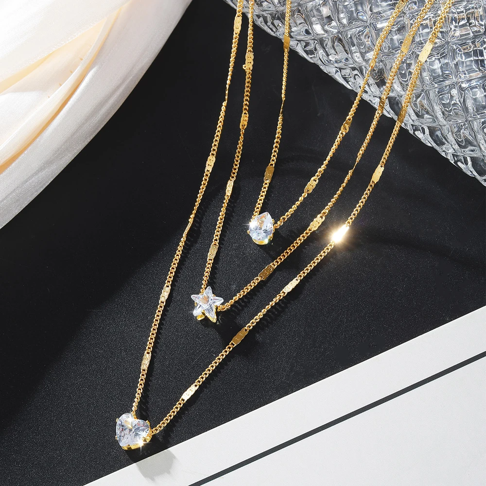 

Fashion Rhinestone Star Heart Multilayer Necklace For Women Jewelry