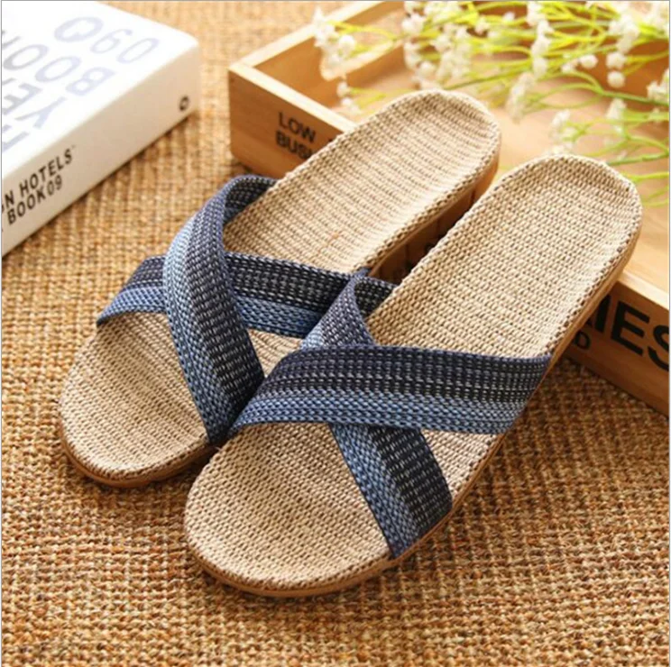 

Men Women Slippers, Summer Antislip Open-Toe Flax Slippers, Photo