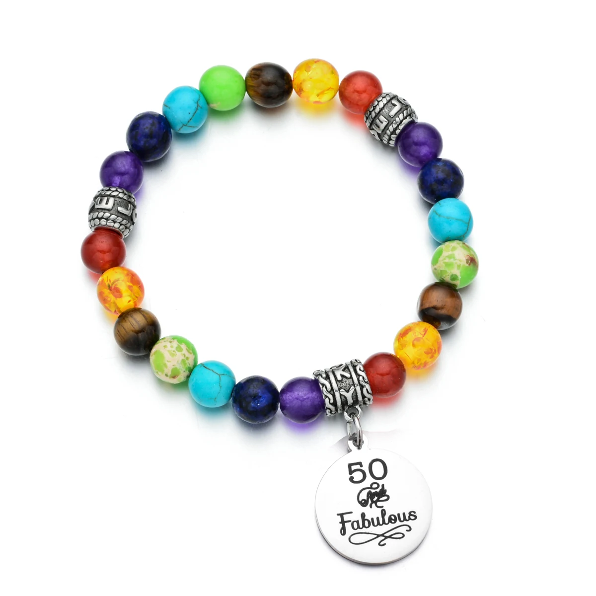 

7 Chakra Healing Beads Elastic 50th Birthday Charm Women Bracelet Happy Birthday Gift Anniversary Jewelry 8mm