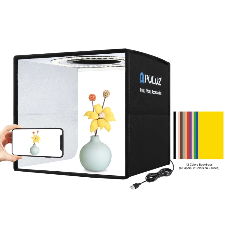 

PULUZ 10 inch 25cm Folding Portable Photo Lighting Studio Shooting Tent Box with 12 Colors Backdrops, Size: 24.5cm(Black)
