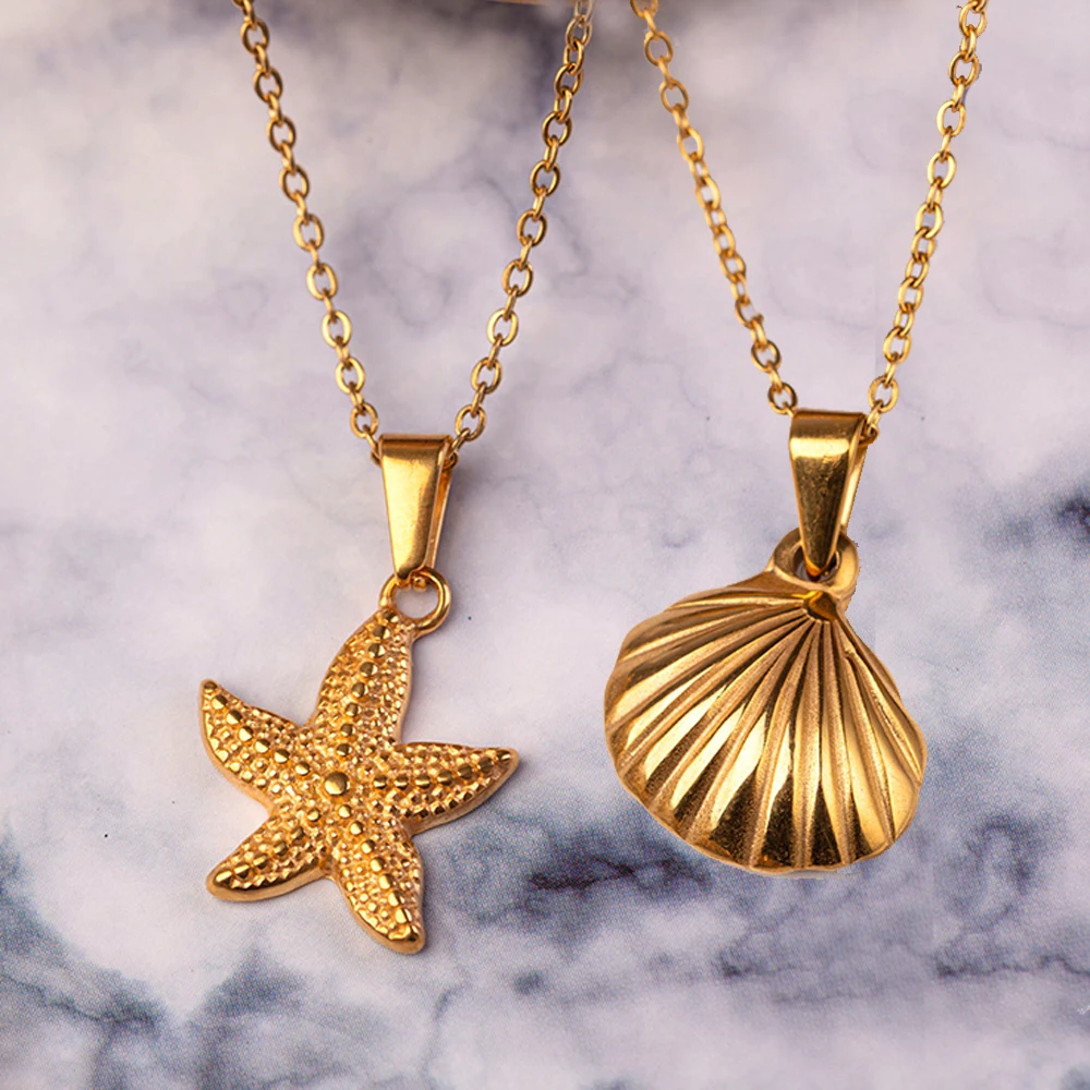 

Hot Sale Stainless Steel Necklace Jewelry Sea Shell Pendant 18k Gold Plated Non Tarnish Women Men Turtle Starfish Necklace