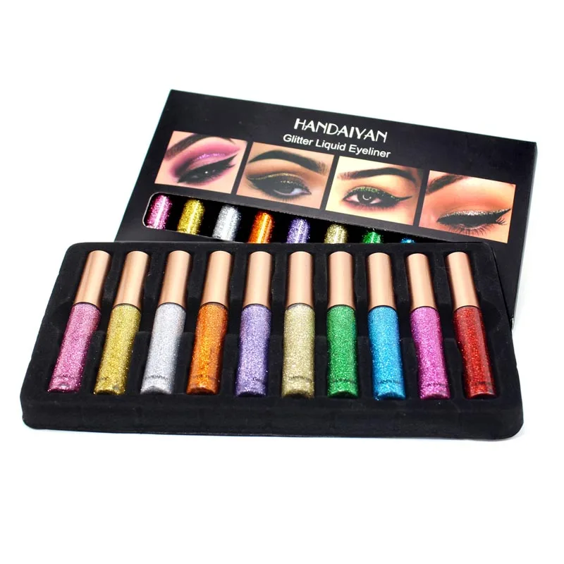 

HANDAIYAN 10pcs/box Glitter Liquid Eyeliner Sequin Shimmer Waterproof Metallic Eye Liners Silver Gold 10colours in one box