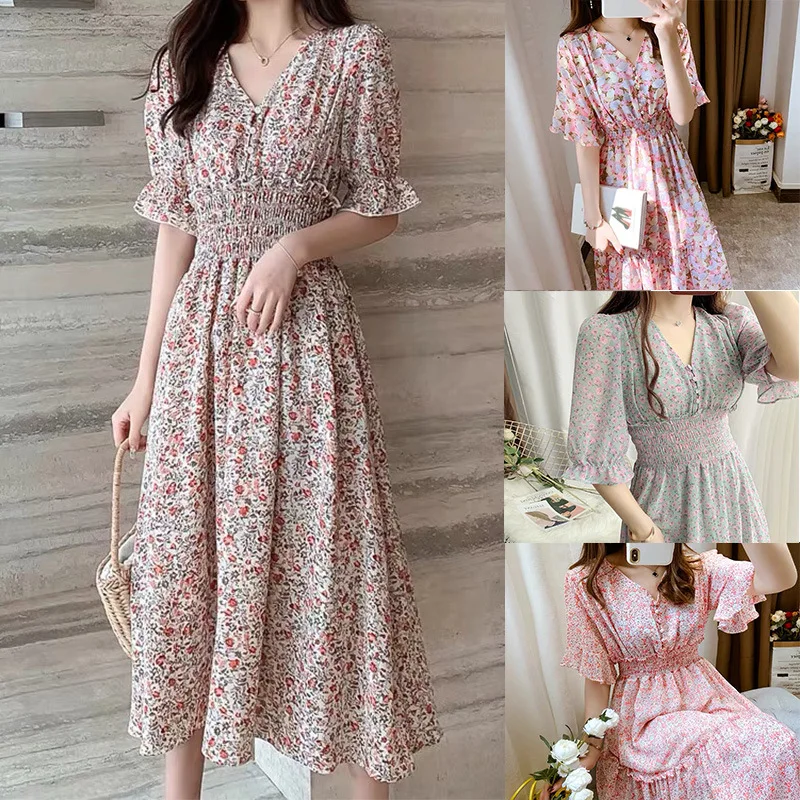 

Free shipping Korea fashion chiffon floral women summer dresses OC415