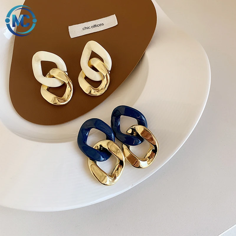 

New Trendy Vintage Geometric Irregular Metal Acrylic Drop Earrings Fashion Simple Temperament Women Party Jewelry Gifts