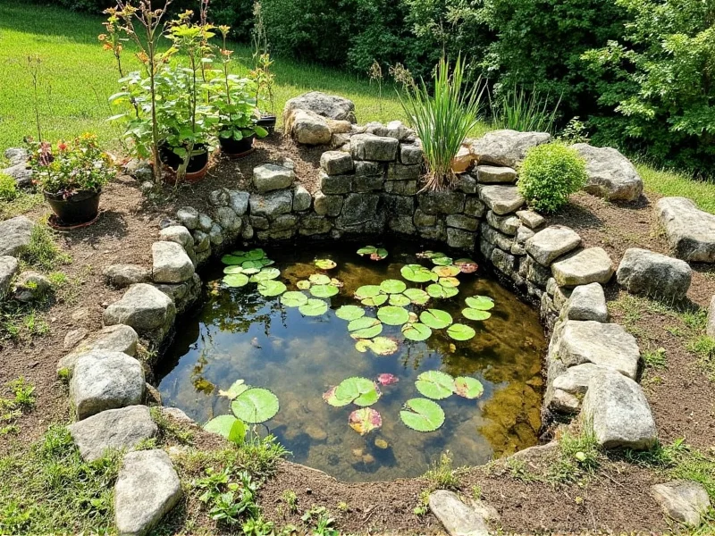 Newly filled DIY pond with oxygenating plants