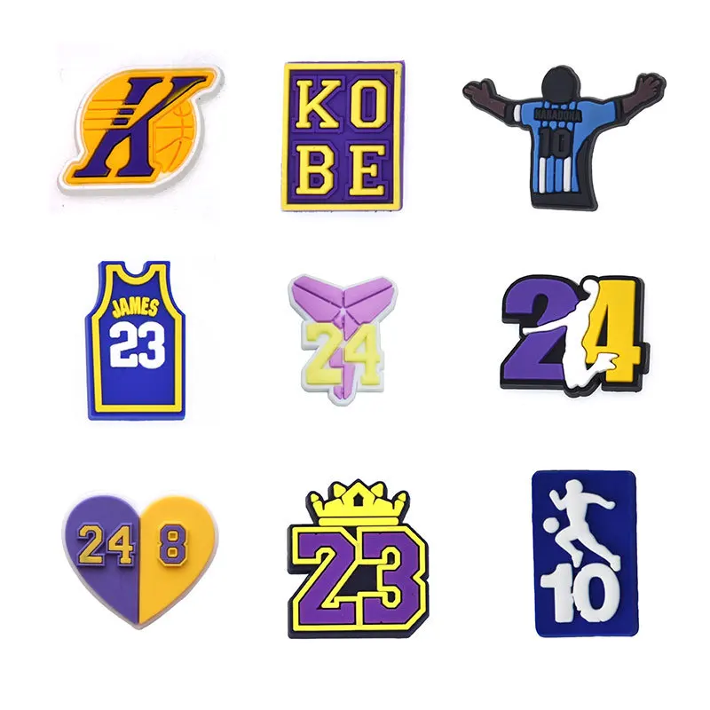 

2021 NEW DESIGN Lakers pvc shoe charms KOBE croc charms for DIY croc shoe, Picture