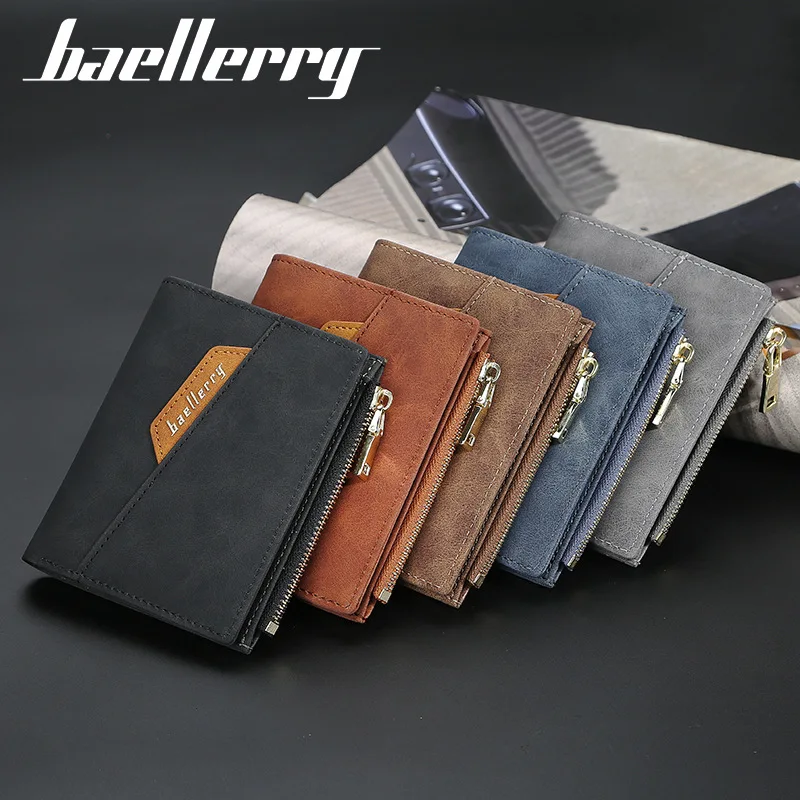 

New Baellerry DR050 short pu leather thin multi-card coin purse fashion zipper vertical wallet for men