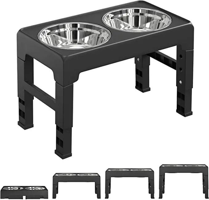 

Adjustable Elevated Dog Bowls 4 Heights Adjustable Dog Food Bowls Stand Feeder with Stainless Steel Food and Water Bowls