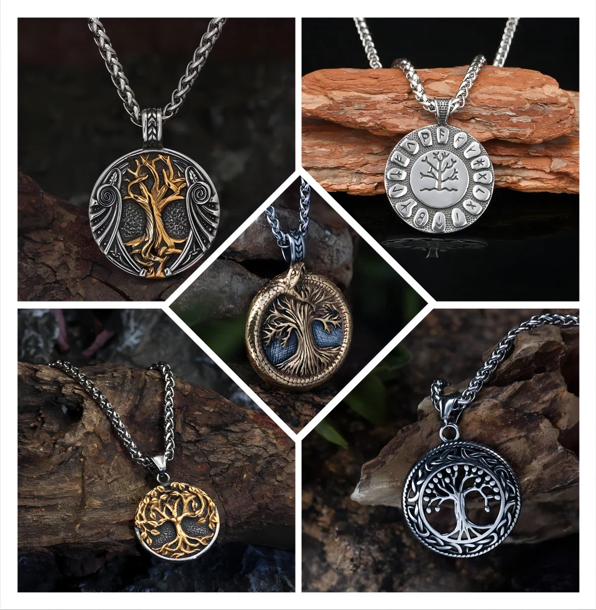 

Stainless Steel Jewelry Tree Of Life Viking Necklace 18k Gold Plated Jewelry Keel Chain For Men
