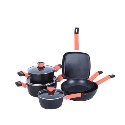 

Wholesale Net Red Ten Corner Cookware Set Non Stick Pan Household Wok pots and pans cookware set cooking, Black