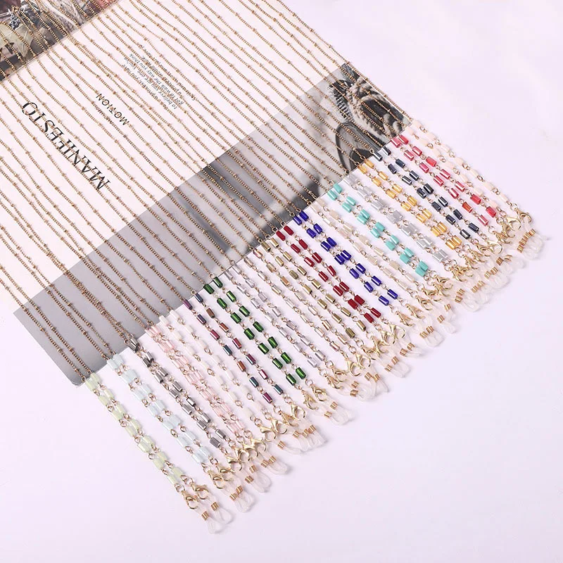 

Multi color rectangle crystal glass bead eyeglass chain masking necklace holder chains for women, As picture